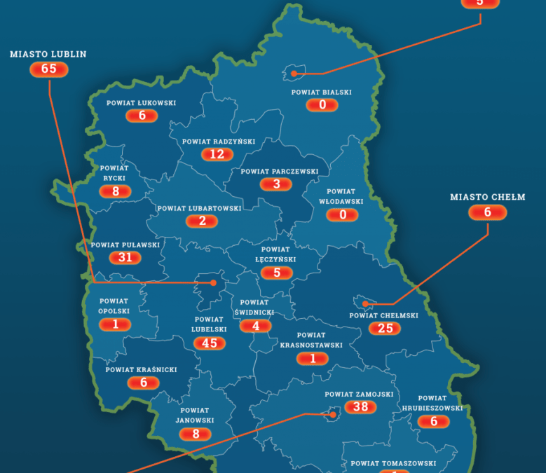 Mapa przypadków zakażenia koronawirusem w województwie lubelskim