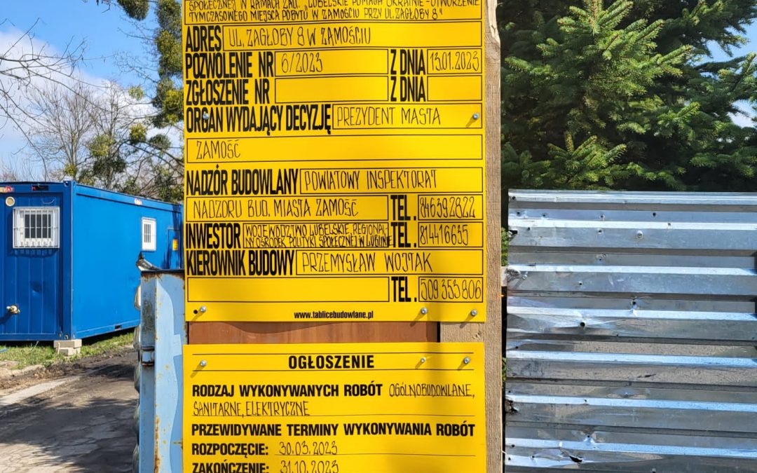 Z wizytą na ul. Zagłoby 8 w Zamościu- realizacja projektu pn. „Lubelskie pomaga Ukrainie – utworzenie tymczasowego miejsca pobytu w Zamościu przy ul. Zagłoby 8”
